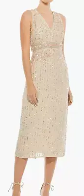MAC DUGGAL Women's Sequin Sheath Midi Dress Nude 12 New with Tags