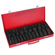 35pcs Metric 1/2 Inch Drive Deep Impact Sockets Tools Kit 8-32MM Garage Workshop Set