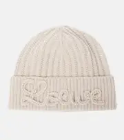 [Loewe] Loewe Logo ribbed-knit wool beanie One Size beige
