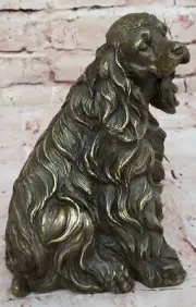 Handcrafted English Artwork: Bronze Sitting Cocker Spaniel Sculpture Fine Decor