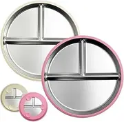 2Pcs Compartment Plates, 9x9x1 Inch Stainless Steel 3 Divider Plates with Silicone Suction for Kids Home School