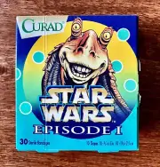 Vintage 1990s Star Wars Episode 1 Curad Bandaids Jar Jar Binks on Box Cover