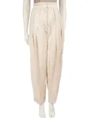 Beige Linen Tapered Trousers
