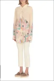 $1150 NWT Auth ETRO Blouse Floral Watercolor Silk Button-Up Shirt Top EU40 US4