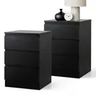 Oikiture Bedside Tables Set of 2 Side Table Storage Cabinet Nightstand Black