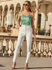 Sosandar White Tapered Leg Trousers (F93621) | $159