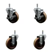 4 High Temp Phenolic Wheel Swivel 7/16 Inch Grip Ring Stem Caster Set 2 Brakes
