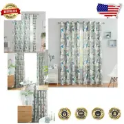 Machine Washable Lake Blue Leaf Curtains - 2 Pack, 52x63 for Elegant Spaces