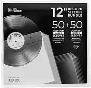 BIG FUDGE Inner & Outer Vinyl Record Sleeves Bundle 100pcs - 12 inch x 50pcs Anti Static & Acid Free Archival Rice Paper Inner Sleeves - 12" x50pcs High-Density Polypropylene Album Covers