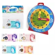 Fake UK Money notes Children Learning about Money & Cash + Teaching Time Clock