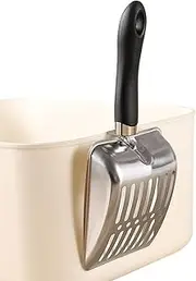 Riaisttd Cat Litter Scoop, Stainless Steel Poop Scooper, Ergonomic Long Handle, Heavy-Duty Cleaning Tool, Design, Easy Grip, 10.04x4.21x1.38 Inches, Ideal for Multi-Pet Homes, Apartments.