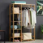 Portable Clothes Rack Coat Garment Stand Bamboo Rail Hanger Airer Closet Bamboo