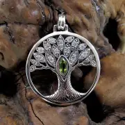 Solid 925 Sterling Silver Wondrous Tree of Life Pendant With Faceted Gemstone