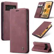 CaseMe Google Pixel 6 Pro 5G Classic PU Leather Folio Case Cover [Wine]