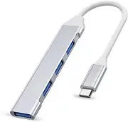 JM-Byte 4-Port USB C Hub, 4 in 1 Type C Hub, 1 USB 3.0 Port, 3 USB 2.0 Ports, Multiport Adapter USB Splitter Compatible with MacBook/Laptop/Keyborad/Mouse/Flash Drive/Type C Devices, Silver USB Hubs