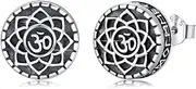 [YueYuan] Viking Earrings 925 Sterling Silver Viking Jewellery Lotus Earrings Men Viking Rune Earrings Men Gifts Women Gifts, one size, Sterling Silver, No Gemstone