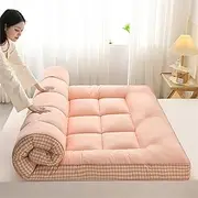 Japanese Floor Mattress,Thicken Futon Mattress, Sleeping Pad,Foldable Roll Up Mattress Dormitory Mattress Pad Floor Lounger Pillow Bed(Pink,100x200cm)