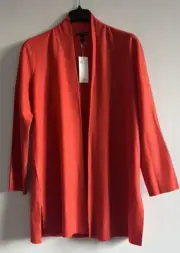 NWT $358 Eileen Fisher Dark Red Lory Light Boiled Wool Jersey Long Jacket S
