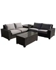 Courtyard Casual St Lucia Silver Oak 4Pc Sectional Set With 1 Left And 1 Right Sectional Loveseats, 1 Corner End Table And 1 Cof