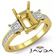 3Stone Diamond Engagement Ring Princess Emerald Semi Mount 14k Yellow Gold0.8Ctw