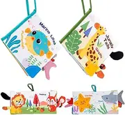 Joyfia Baby Toys 6-12 Months, 2Pcs Sensory Montessori Toy, Tummy Time High Contrast Touch Feel Books, Crinkle Squeaky Sounds, Teethers, Car Seat Stroller Toys, Infant Boys Girls Developmental Gifts