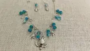 Artisan Made Recycled Glass Sea Turtle Charm Necklace Earring Set One Of a Kind
