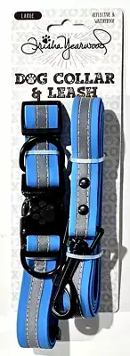 Trisha Yearwood Large Blue Reflective Dog Collar And Leash