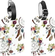[GIAPB] 2Pcs Luggage Tag PU Leahter Travel Tags,Travel Bag Labels Suitcase Baggage Bag Tags,Dream Catcher Flowers Leaves Feathers Pattern