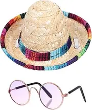1Set Mexican Style Hat and Glasses Costume for Dogs and Cats Summer Hat with Decorative Puppy Accessories Adorable Dress Up
