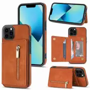 Zipper holster insert card phone case for iPhone 13/13pro max-Brown