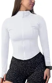 [QUEENIEKE] Women’s Workout Denim Jacket Full Zip Lightweight Running Track Jackets Cropped Bbl Slim Fit Tops