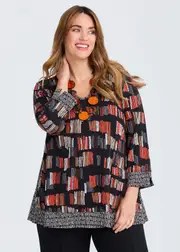 [TS] Taking Shape Side Button Natural Top Size 16 in Print, Viscose - Plus Size Women's Clothing Print