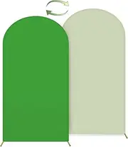 HEMMOTOP 7.2 ft Arch Backdrop Cover, Green and Sage Green Spandex Arch Stand Covers, Double Color Fabric Stretchy Background for Balloon Arches, Wedding, Birthday Party, Baby Shower