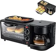 3-in-1 Breakfast Station, Includes Coffee Maker, Non-Stick Griddle and 4-Slice Toaster Oven, Versatile Breakfast Maker for Apartments Kitchenettes, Black