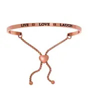 Intuitions Stainless Steel Satin Square Live Love Laugh Bangle Bracelet, 7"
