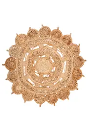 Mimosa Round Jute Rug, Natural Fibre Decorative Floor Rug- Jute Fiber, Natural Weave, Eco Friendly, Plant Based, Round, Circular, Symmetrical, Circle, Floor Rug