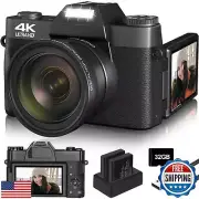 Digital Camera, 4K Vlogging Camera for YouTube 56MP 16X Digital Zoom Manual F