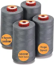 [New brothread] Set of 4 Large Cones of 5500Y (5000M) Each All Purpose Spun Polyester Thread 40S/2 (Tex27) for Serger, Overlock, Quilting, Piecing and Sewing - Grey