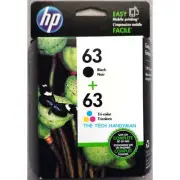 2 Genuine HP 63 ink cartridges F6U62AA black F6U61AA colour for envy 4523 4524 #