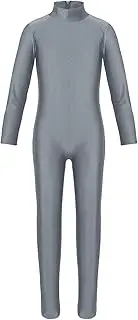 [Jhaoyu] Kids Girls Full Body Dance Laotard Unitard Long Sleeves Zippered Gymnastics Jumpsuit Ballet Dancewear