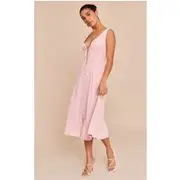 Petite Pale Rose Plunge Button Up Midi Dress, Pale Rose
