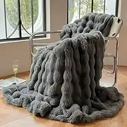 Super Soft Large Faux Fur Winter Blanket Throw Rug Dark Grey (200cm x 230cm)