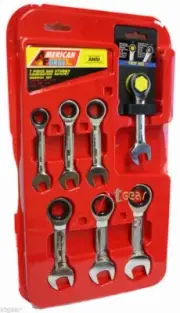 7Pc American SAE Stubby Ratchet Wrench 3/8" 7/16" 1/2" 9/16" 5/8" 11/16" 3/4"