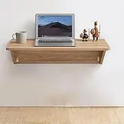 Floating Wall Mounted Folding Desk with Storage Wood Color (40 * 80cm) Ideal for Study Office Living Room Simple Foldable Design for Space Saving Solution.