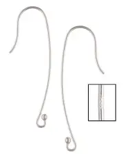 925 Sterling Silver Long Ball End Ear Wires 4pcs #5203-5