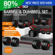 BLACK LORD 40kg Dumbbell Set 7in1 Adjustable Barbell Kettlebell Home Gym Fitness