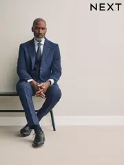 Blue Slim Fit Tollegno Linen Blend Check Suit Jacket (E82655) | $344