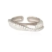 Culturesse Astre Artisan Diamante Wave 2.2cm Open Ring Zirconia Sterling Silver