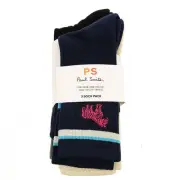 PAUL SMITH Men Multi 3 Pack ZEBRA Organic Cotton Crew Socks ONE SIZE NWT