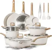 CAROTE Pots and Pans Set, Nonstick Cookware Sets, White Granite Induction Cookwa